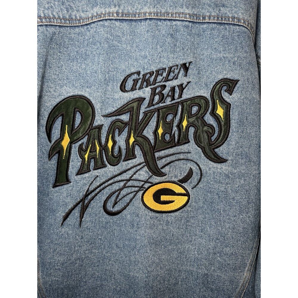 Vtg Pro Elite Mens Medium Green Bay Packers NFL Jean Denim Jacket Embroidered - Picture 7 of 8